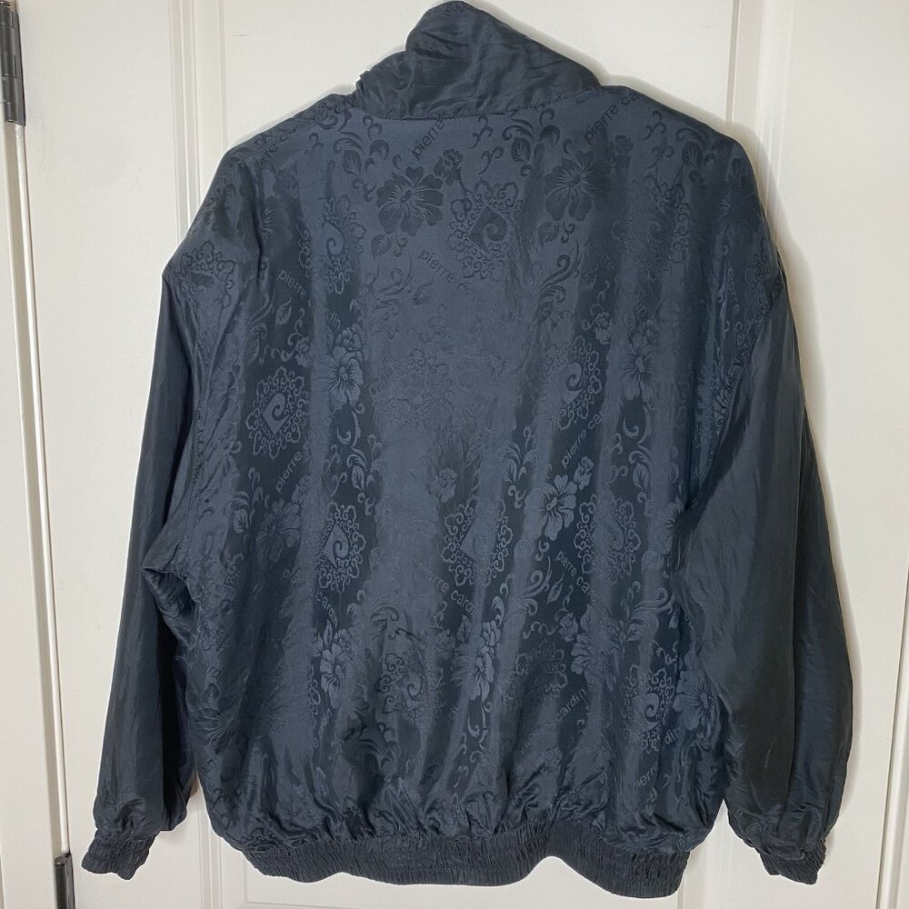 Vintage Pierre Cardin Silk Bomber Jacket PL Black Floral Logo Print FUDA Intl - Picture 6 of 12